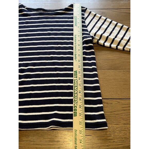 LL BEAN 3/4 SLEEVE BLUE CREAM STRIPE COTTON BOAT NECK SWEATER SIZE MEDIUM PETITE - Picture 3 of 13